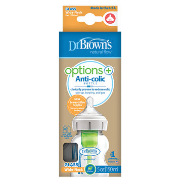 Dr Brown's Natural Flow Options+ Anti-colic Bottle Glass Wide Neck 150ml